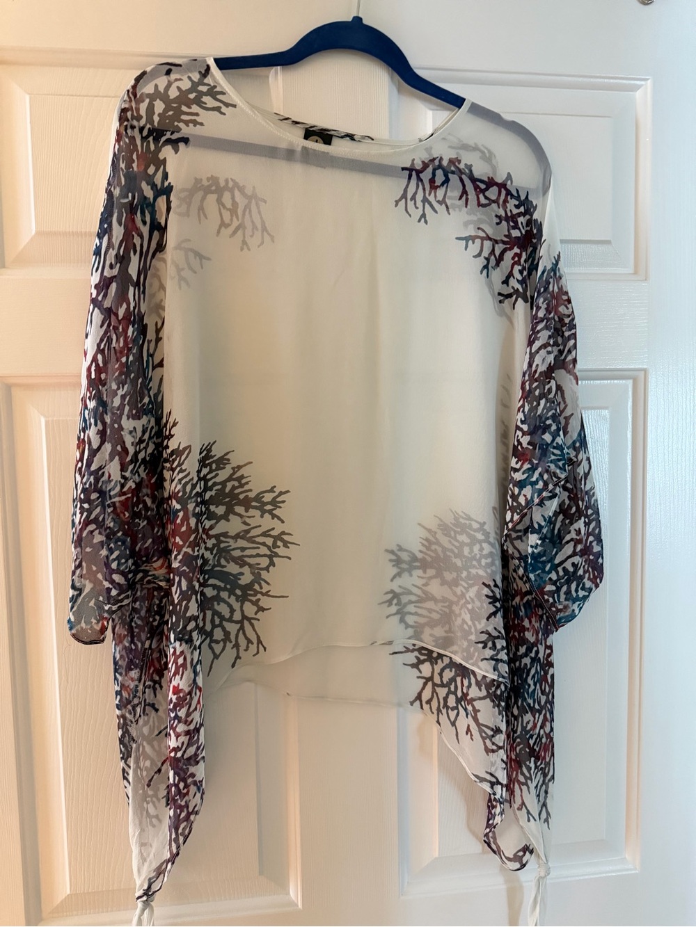 Sheer white Coral-Print Women's tunic/poncho